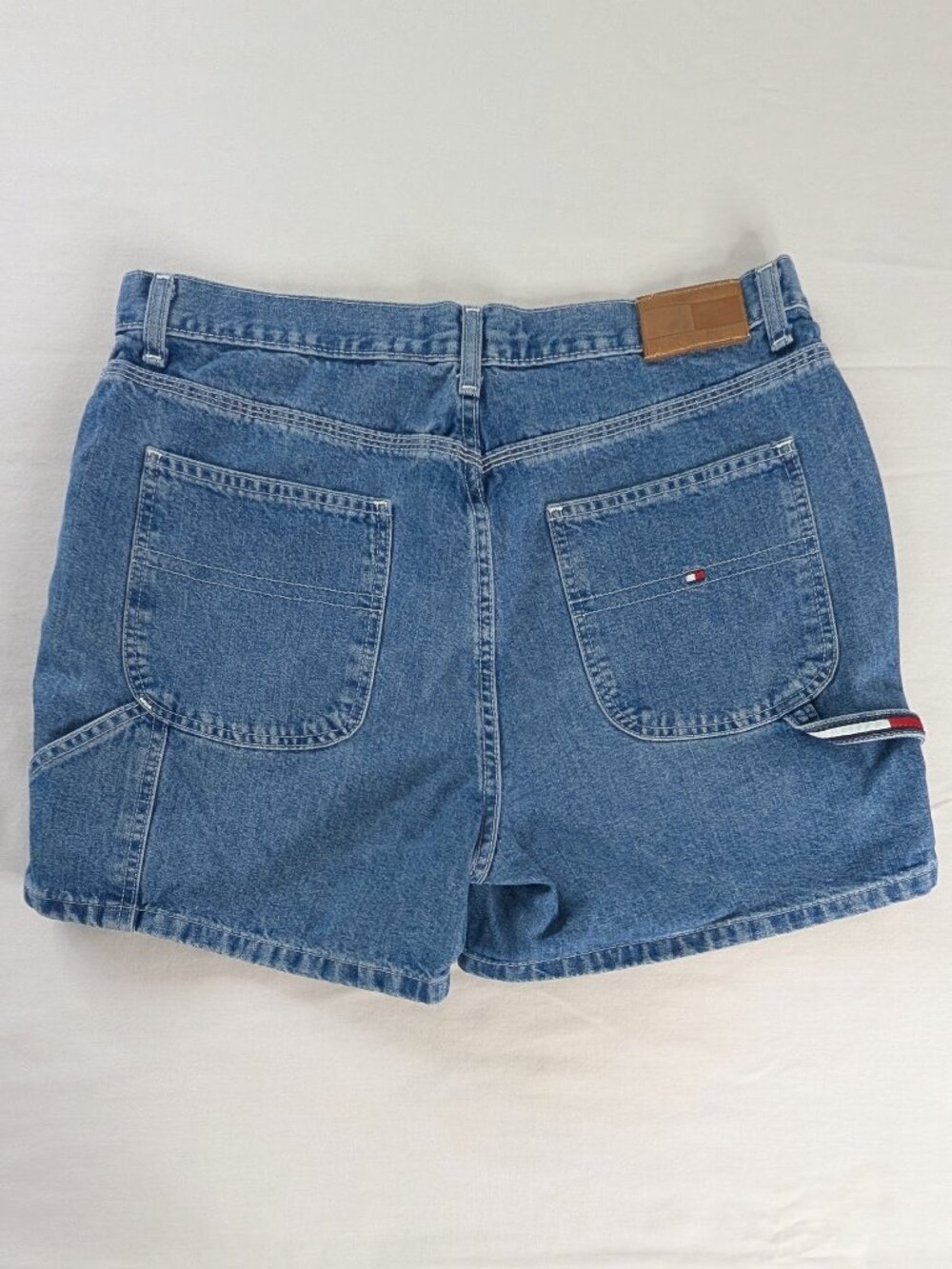 Y2k Tommy Hilfiger Logo Flag Carpenter Loop Cargo Pocket Vintage Denim Shorts